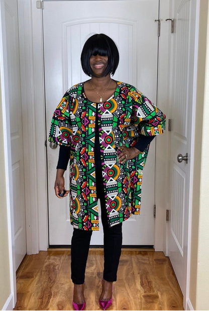 African women clothing/Danshiki Poncho/Poncho/Oversized kimono/African jacket/Ready to ship kimono/Green kimono/African top/African duster