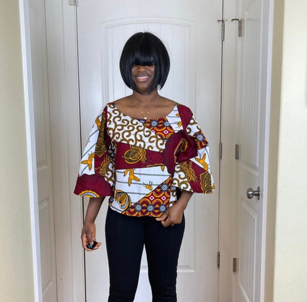 African clothing for women/ African high low crop top/ African cape top/plus size crop top/ Full flare blouse/Danshiki Top/African Blouse