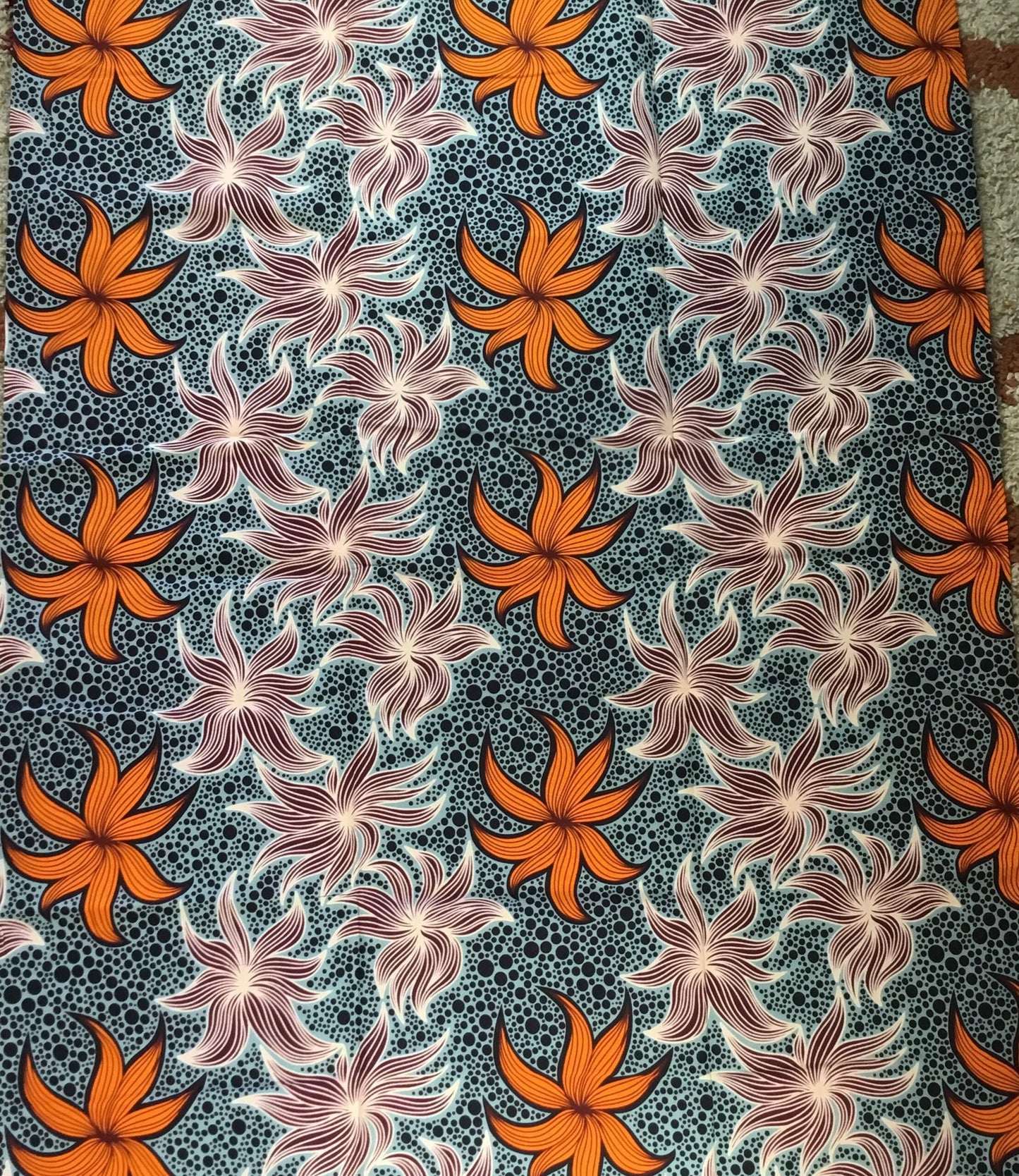 African Fabric/African Print Fabric/Ankara-grey and Orange Floral Design/YARD OR WHOLESALE/African Dress/Headwraps/MK472/Quilt Fabric/Africa