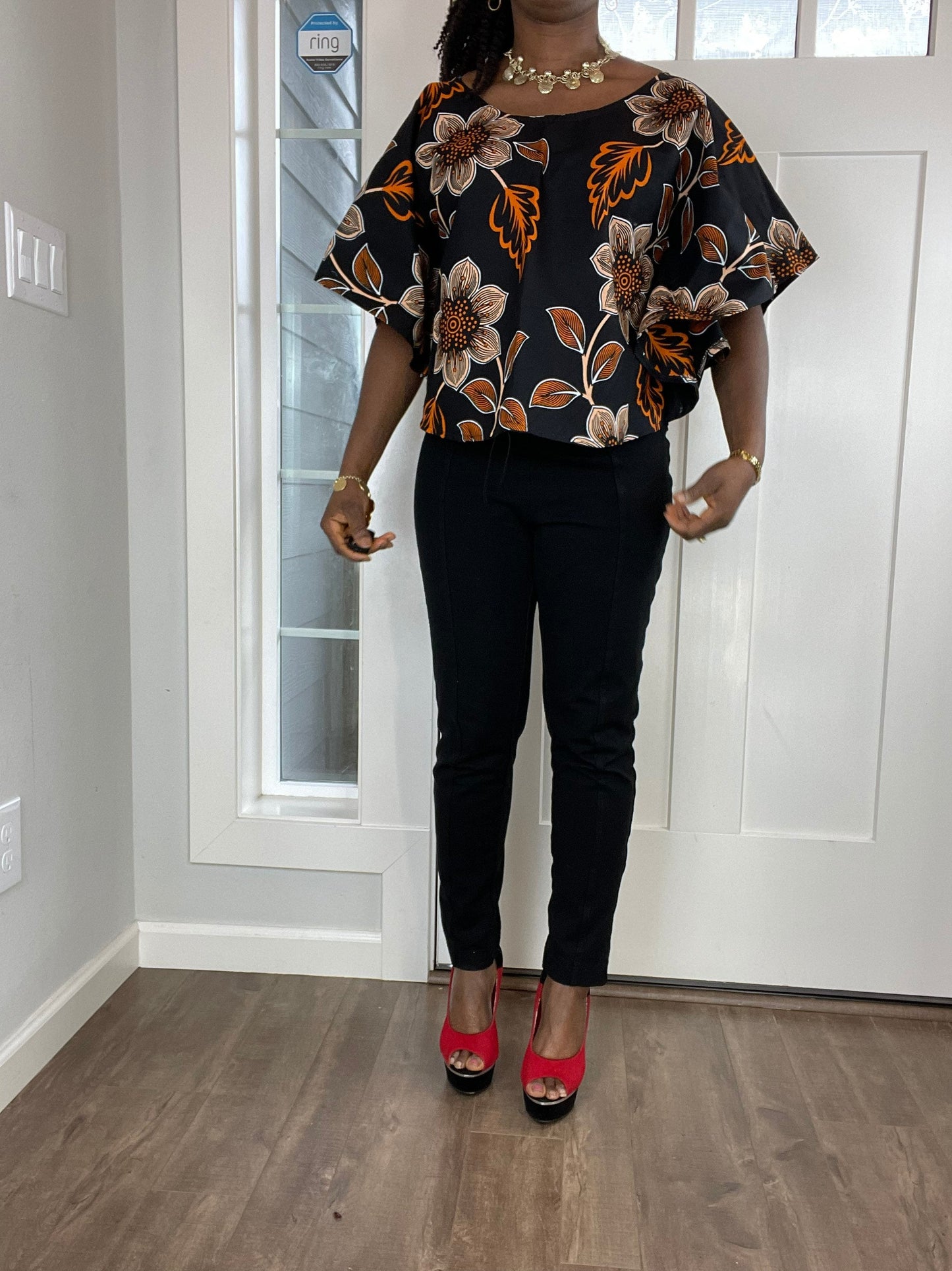 African clothing/ African Print Top/African cape Blouse/VA115