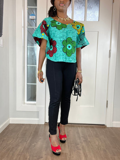 African clothing for women/ African high low crop top/ African cape top/plus size crop top/High low shawl/ Full flare blouse