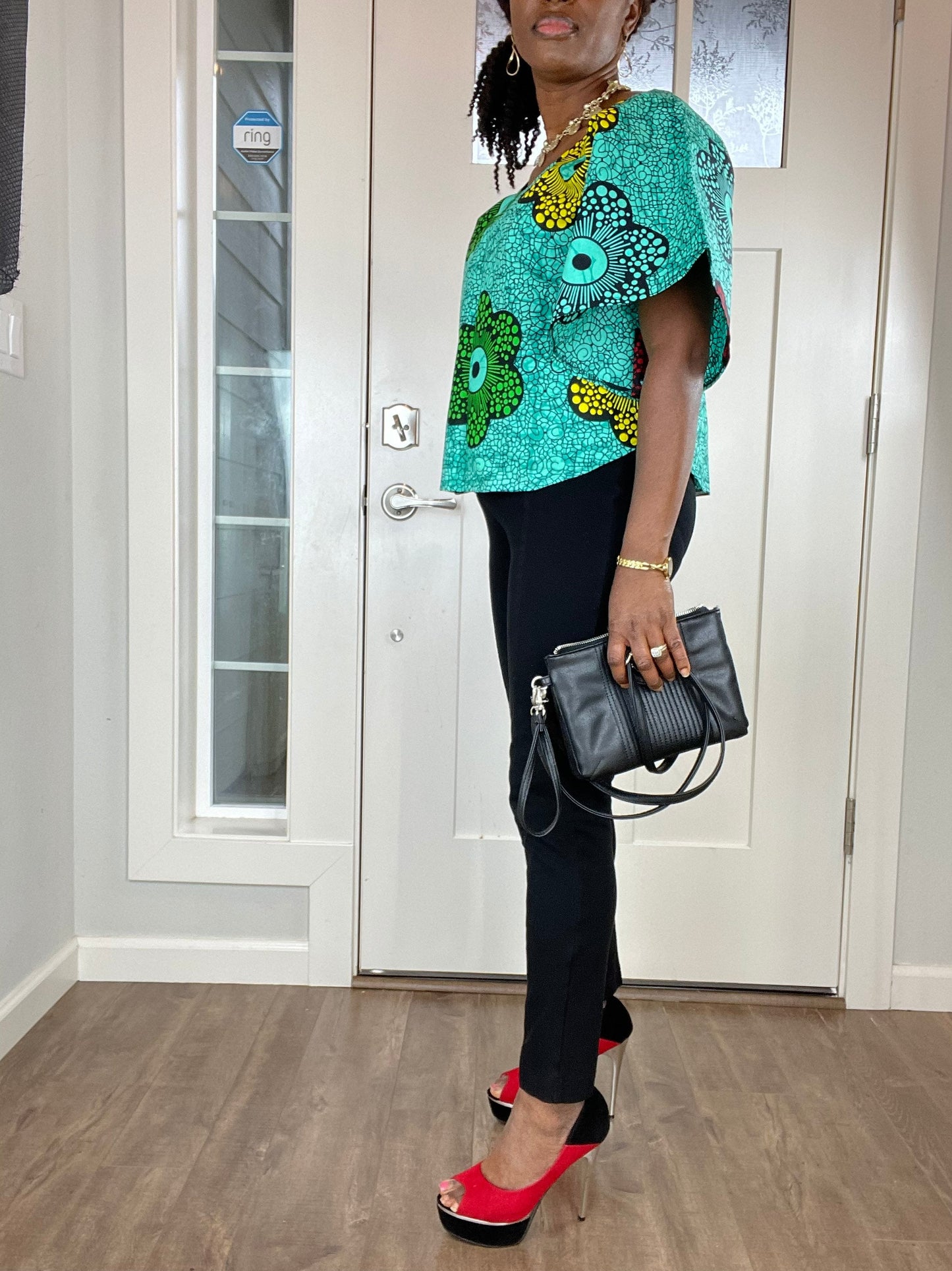 African clothing for women/ African high low crop top/ African cape top/plus size crop top/High low shawl/ Full flare blouse