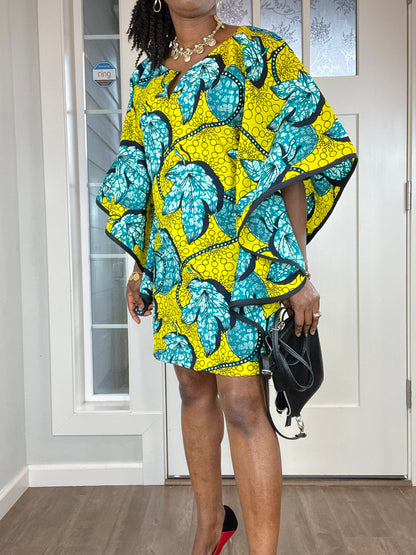 African Dress/Plus Size Dress/Dress/African Clothing/Ankara Dress/African Print Dress/Short Dress/Midi Dress/Kaftan/Green Dress/