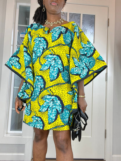 African Dress/Plus Size Dress/Dress/African Clothing/Ankara Dress/African Print Dress/Short Dress/Midi Dress/Kaftan/Green Dress/