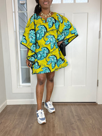 African Dress/Plus Size Dress/Dress/African Clothing/Ankara Dress/African Print Dress/Short Dress/Midi Dress/Kaftan/Green Dress/