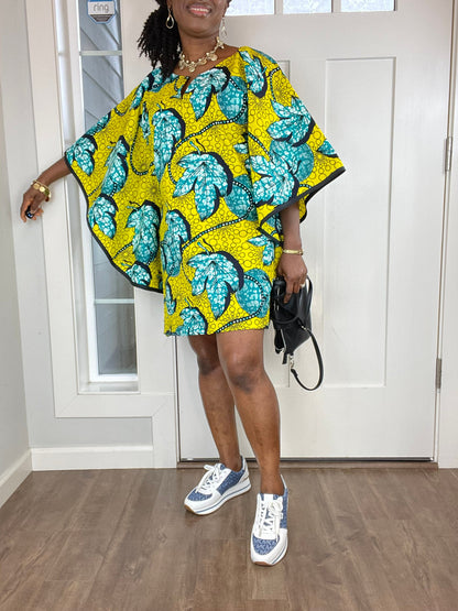 African Dress/Plus Size Dress/Dress/African Clothing/Ankara Dress/African Print Dress/Short Dress/Midi Dress/Kaftan/Green Dress/