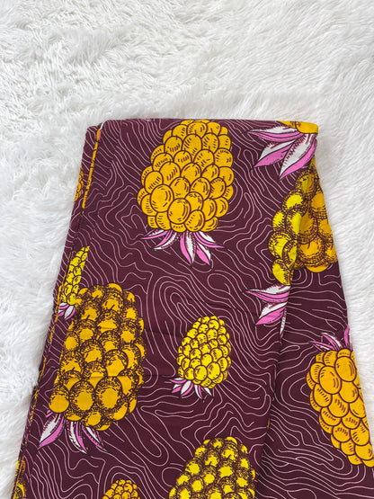 African Print Fabric/Ankara-Burgundy Yellow Pineapple Design/African fabric/fabric/African headwrap//Ankara/FK1/Printed Fabric/Cotton Fabric