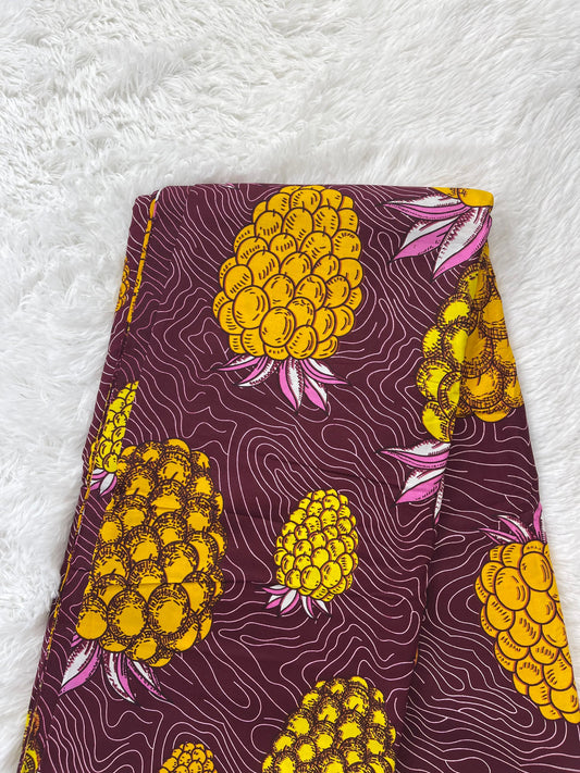 African Print Fabric/Ankara-Burgundy Yellow Pineapple Design/African fabric/fabric/African headwrap//Ankara/FK1/Printed Fabric/Cotton Fabric