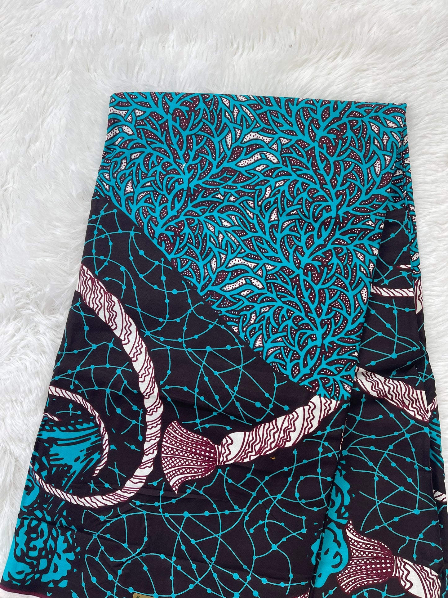 African Fabric/Ankara- Blue and Brown Floral Design/Mudcloth Fabric/Block Printed Fabric/Cotton Fabric/Quilt Fabric/African Art/Africa/MK137