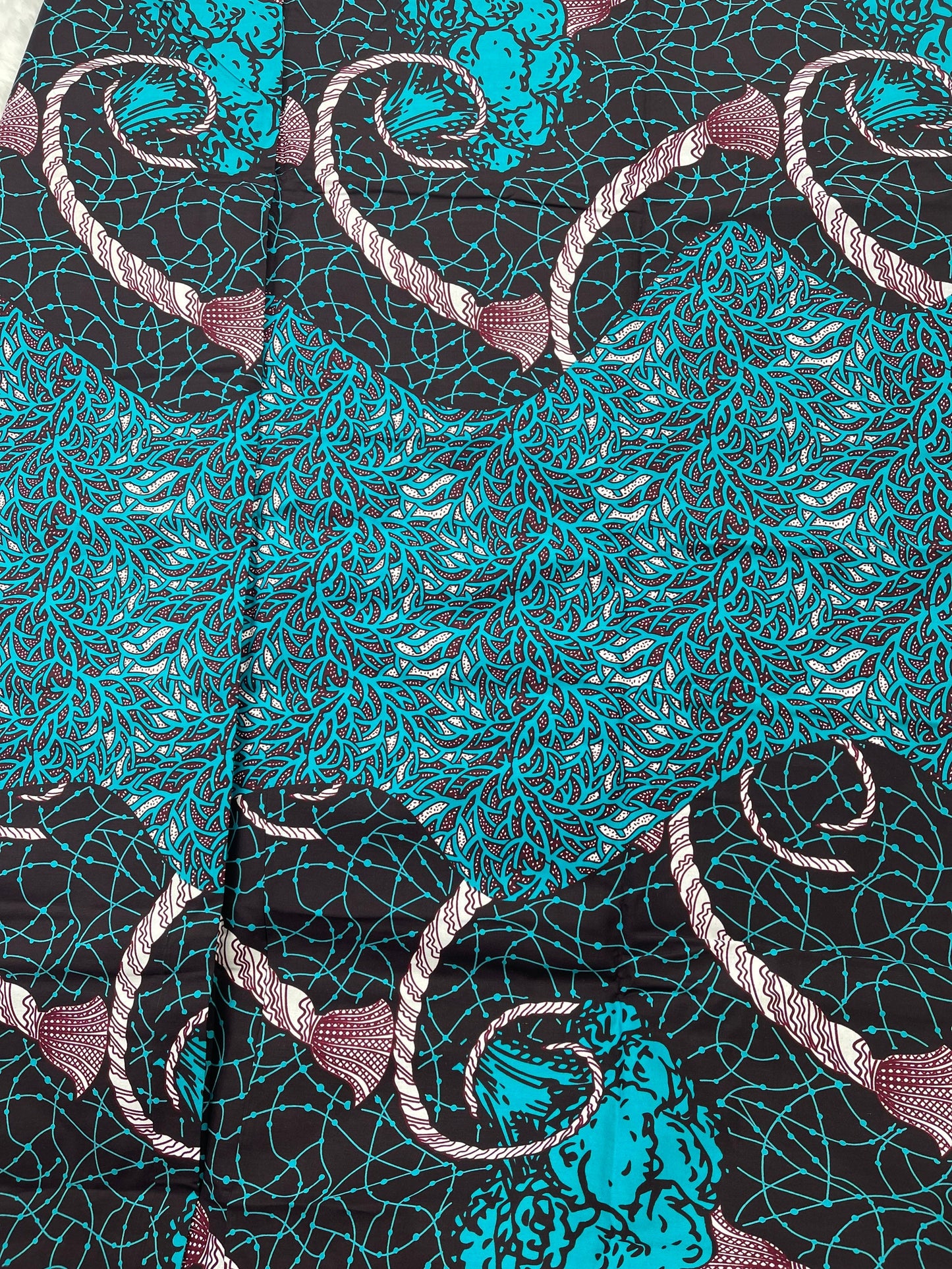 African Fabric/Ankara- Blue and Brown Floral Design/Mudcloth Fabric/Block Printed Fabric/Cotton Fabric/Quilt Fabric/African Art/Africa/MK137
