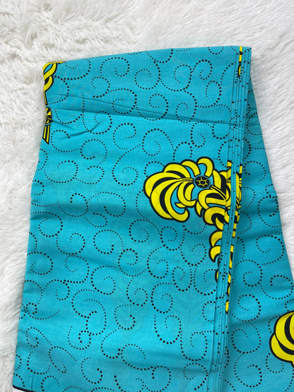 African Fabric/Ankara-Turquoise and Yellow Floral Design/African Dress/Fabric/ Gift Fir Her/Danshiki Fabric/African Print/Printed/FG88Y
