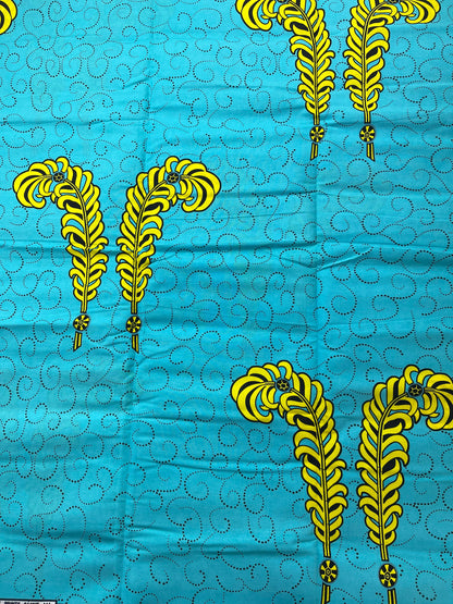 African Fabric/Ankara-Turquoise and Yellow Floral Design/African Dress/Fabric/ Gift Fir Her/Danshiki Fabric/African Print/Printed/FG88Y