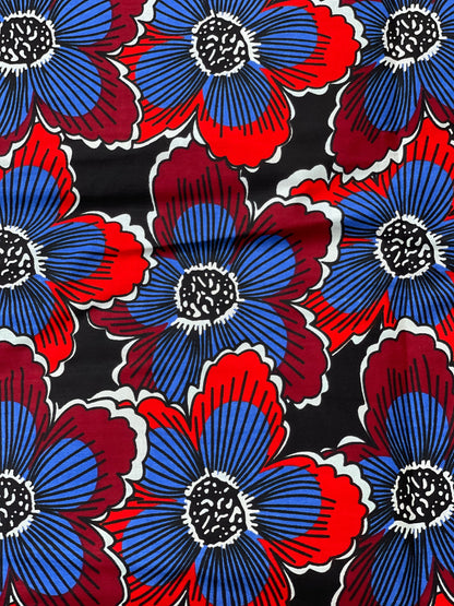 African Fabric/African Print/Ankara- Red and Blue Floral Fabric /Gift For Her/Fabric/Cotton Fabric/Block Printed Fabric /African Dress/MK34D