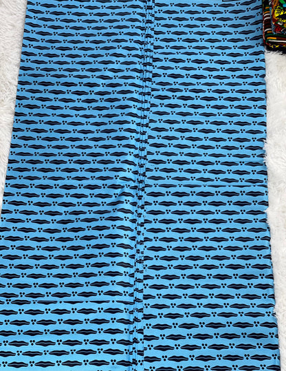 African Fabric/African Print/Block Printed Fabric/Wax Fabric/Ankara-Blue Lip Design Fabric/Mudcloth/Quilting Fabric/African Dress/MK766