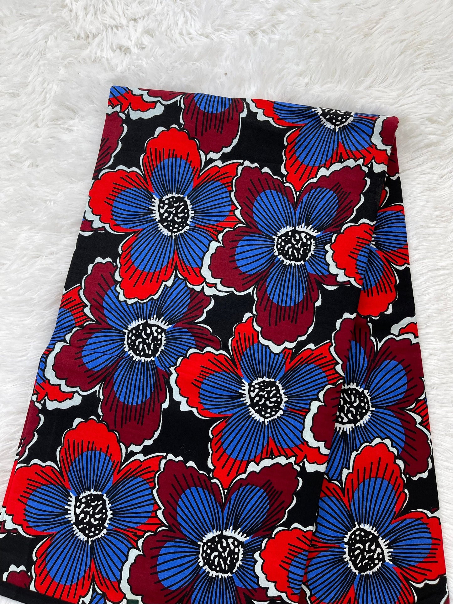 African Fabric/African Print/Ankara- Red and Blue Floral Fabric /Gift For Her/Fabric/Cotton Fabric/Block Printed Fabric /African Dress/MK34D