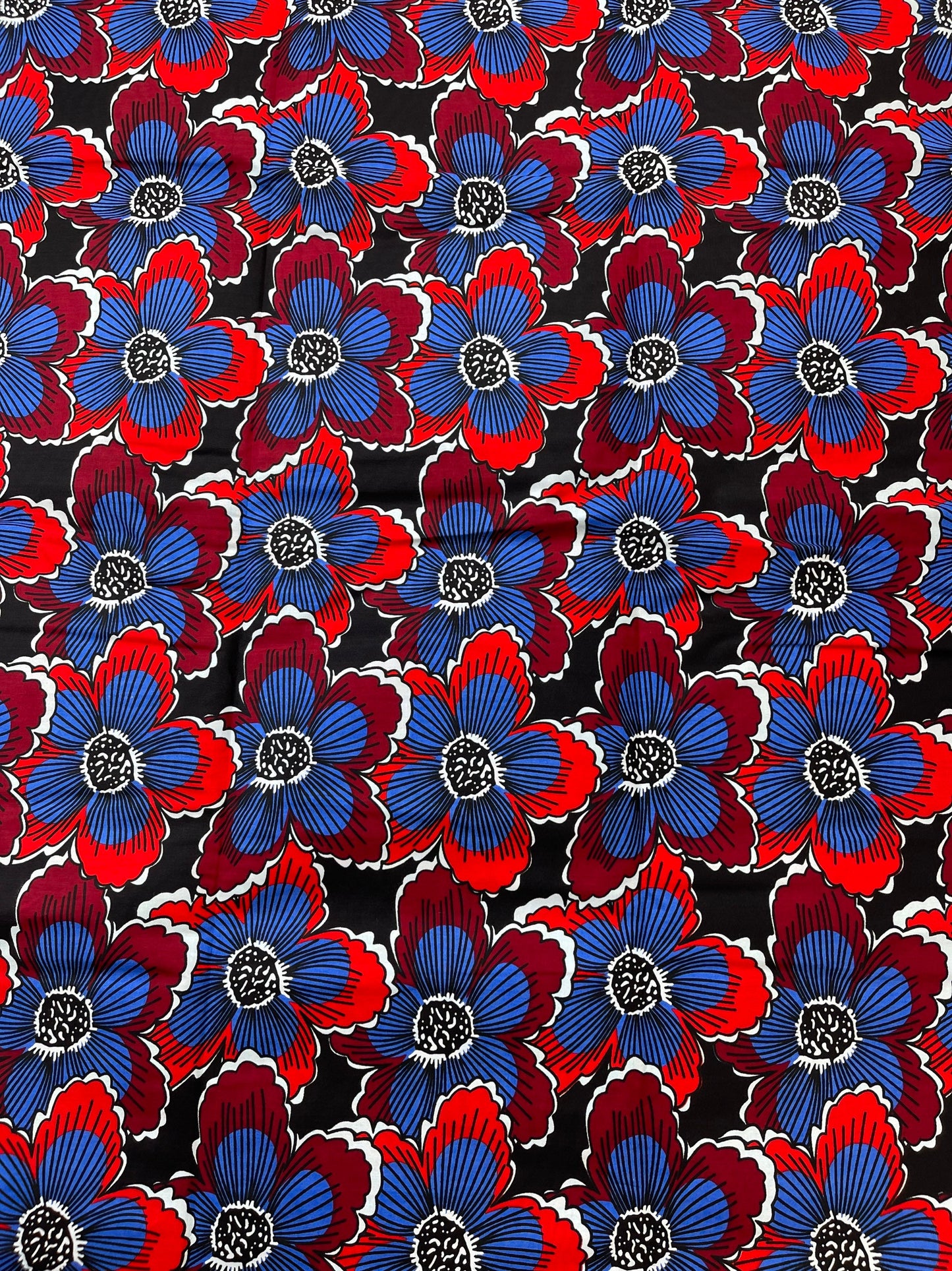 African Fabric/African Print/Ankara- Red and Blue Floral Fabric /Gift For Her/Fabric/Cotton Fabric/Block Printed Fabric /African Dress/MK34D