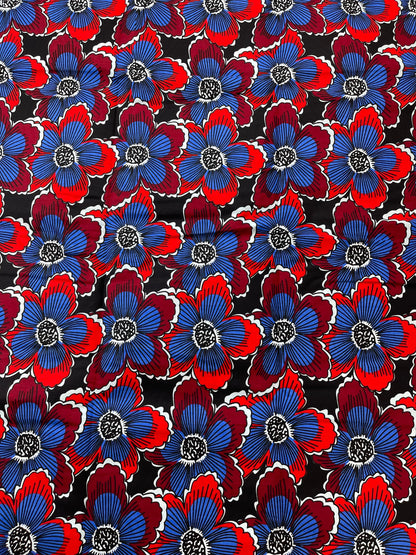 African Fabric/African Print/Ankara- Red and Blue Floral Fabric /Gift For Her/Fabric/Cotton Fabric/Block Printed Fabric /African Dress/MK34D