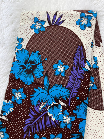 African Fabric/African Print/Ankara-Turquoise and Purple Floral Design/MK129/African Art/Fabric/Block Printed Fabric