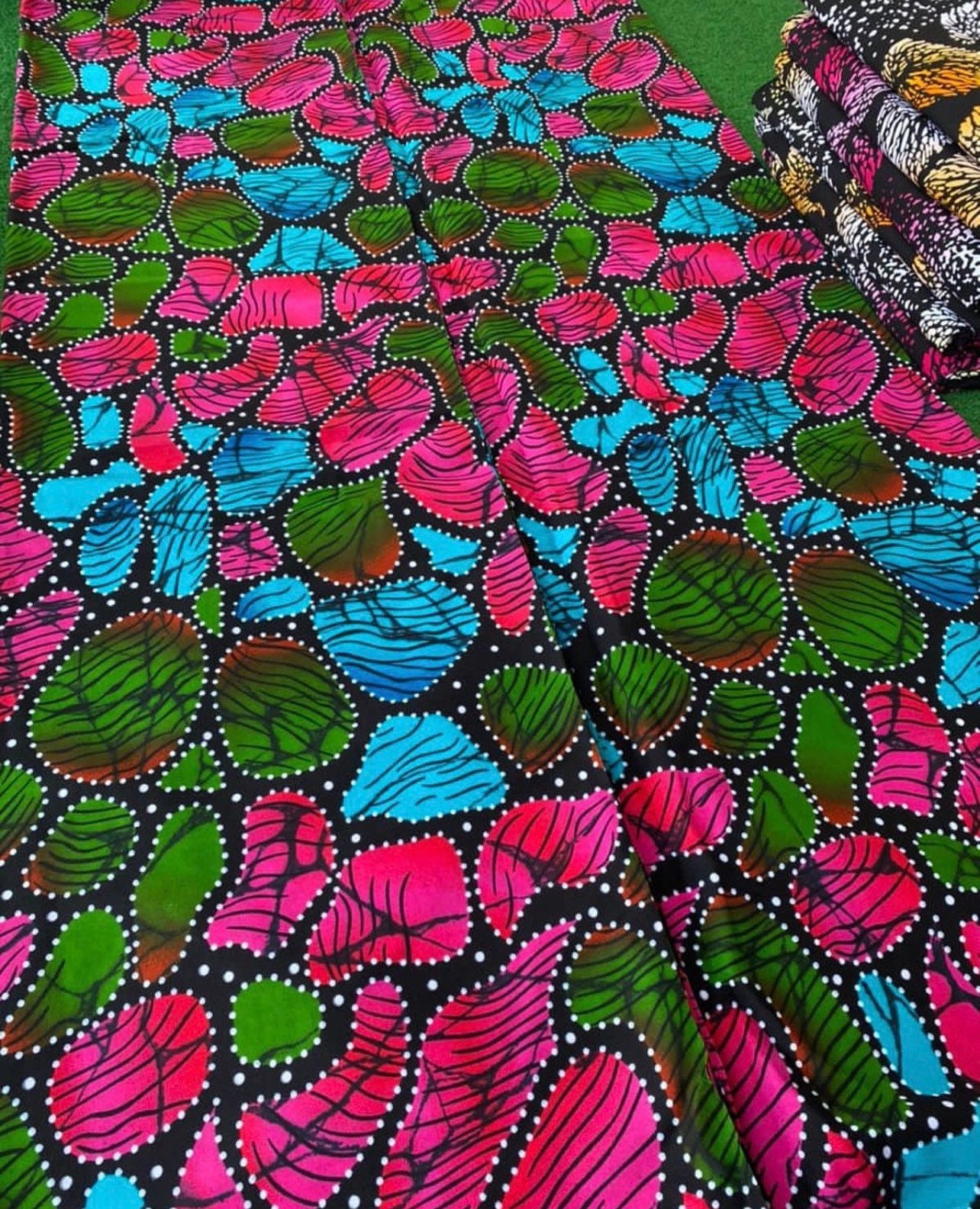 African Fabric/Ankara-Pink and Green Circle Fabric/African Dress/African Print/Block Printed Fabric/Mudcloth Fabric/Quilting Fabric/Cot/ZM56