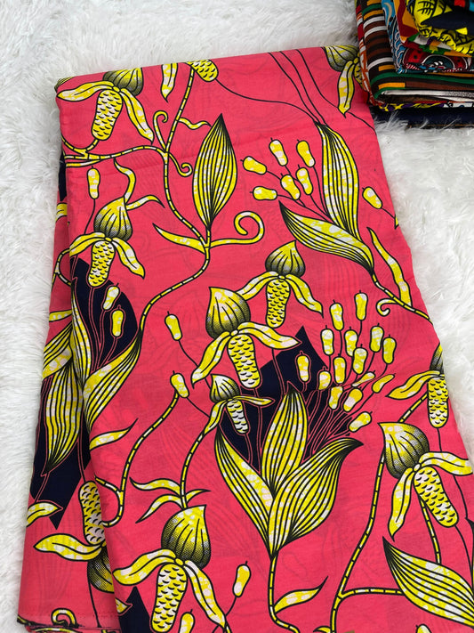 African Fabric/African prints/ Ankara -Pink Floral Design/Ankara Fabric/Danshiki Fabric/African Dress/Dk36