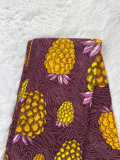 African Fabric/African prints/ Ankara fabric/ African wax/Hollandais/Ankara-Pineapple Design/Mustard Color floral fabric/MK504