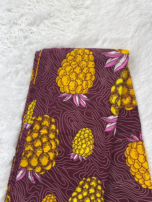 African Fabric/African prints/ Ankara fabric/ African wax/Hollandais/Ankara-Pineapple Design/Mustard Color floral fabric/MK504