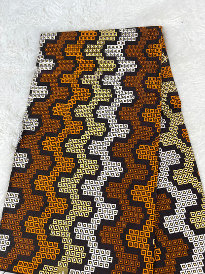 African Fabric/African Print Fabric/Ankara -Brown and Cream Fabric/African/ Fabric/ Cotton Fabric/African Dress/African Print/Kente Fa/MK508