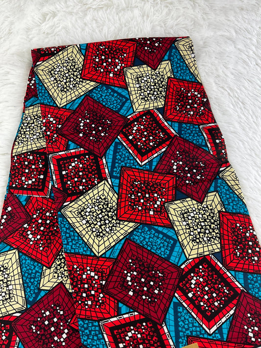 African Fabric/African prints/ Ankara fabric/ African fabric by the yard/ Wax prints/ African fabric for apparels/MK590/Wine,Turquoise,Cream