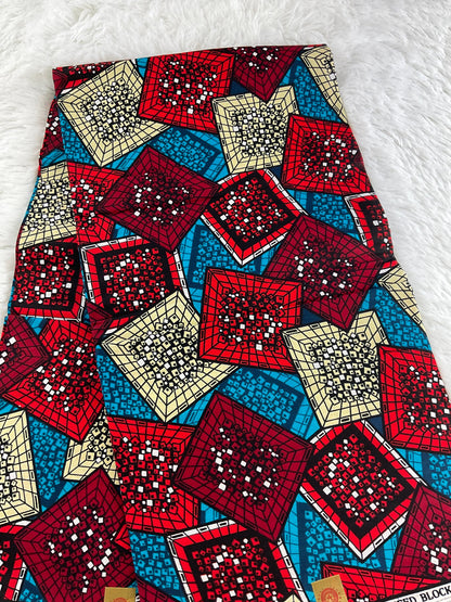 African Fabric/African prints/ Ankara fabric/ African fabric by the yard/ Wax prints/ African fabric for apparels/MK590/Wine,Turquoise,Cream