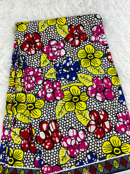 Yellow and Red African Fabric/African prints/ Ankara fabric/ African fabric by the yard/African fabric/ African fabric 6 yards/MK117