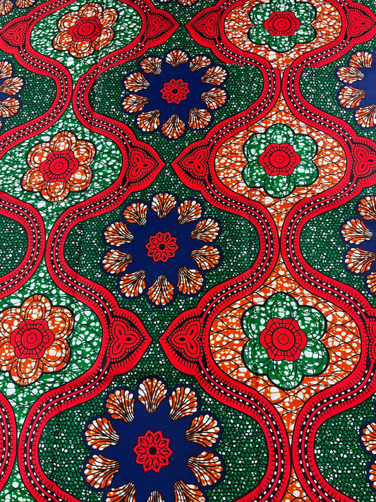 African Fabric/African prints/ Ankara fabric/ African wax/Hollandais/  African Kente/ multicolor fabric/MK513/Orange and Navyblue Fabric