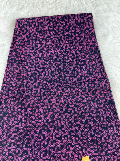African Fabric/African Print Fabric/ Ankara-Black and Pink Swirl Design/African Dress/ Cotton/Fabric/Scrap Fabric/Fabric Bundle/MK595