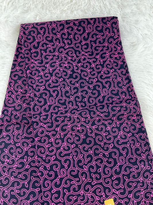 African Fabric/African Print Fabric/ Ankara-Black and Pink Swirl Design/African Dress/ Cotton/Fabric/Scrap Fabric/Fabric Bundle/MK595