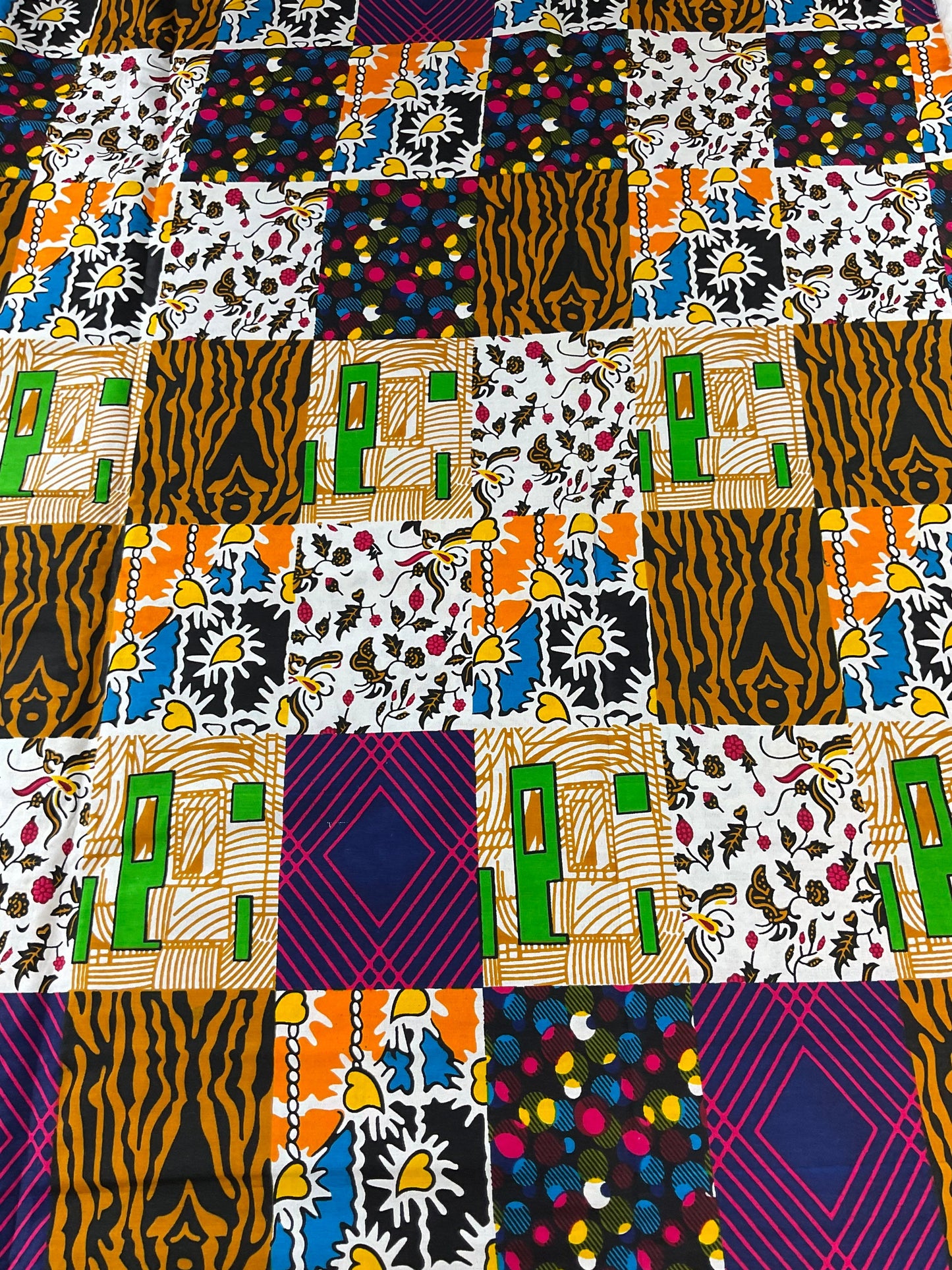 African Fabric/African Print Fabric/African Wax Fabric/Ankara-Square Circle Design/Green Yellow Patched Work Fabric/MK450/African Clothing/A