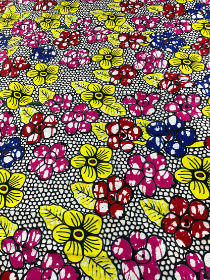 Yellow and Red African Fabric/African prints/ Ankara fabric/ African fabric by the yard/African fabric/ African fabric 6 yards/MK117