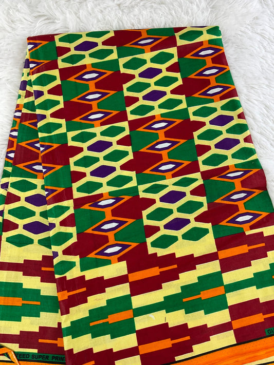 Orange and green African Fabric/African prints/ orange and cream African fabric/ Kente fabric/ African fabric for crafts/African headw/MK506