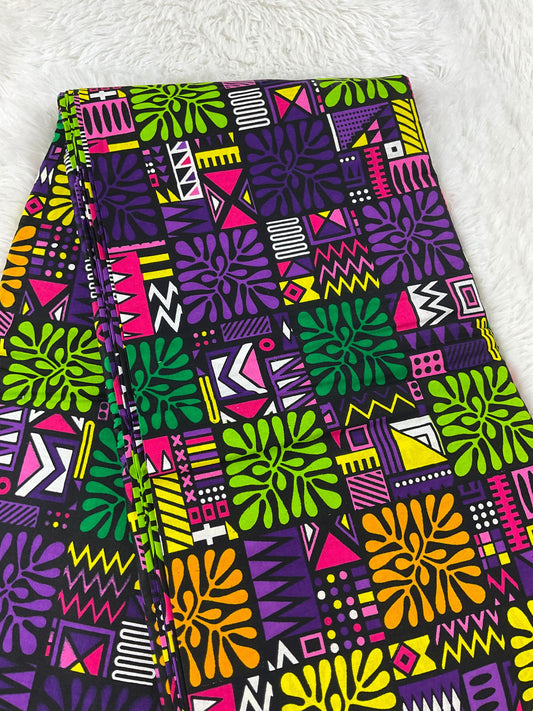 Purple African Fabric/African prints/ Ankara fabric/ African wax/Hollandais/Black and red African fabric/ African fabric 6 yards/FG41a