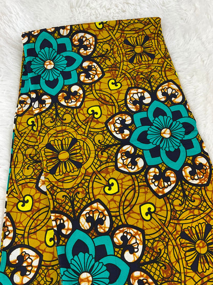 African Fabric/African prints/ Ankara fabric/ African wax/African fabric 6 Yards fabric/gold and teal fabric / African fabric per yard/MK201
