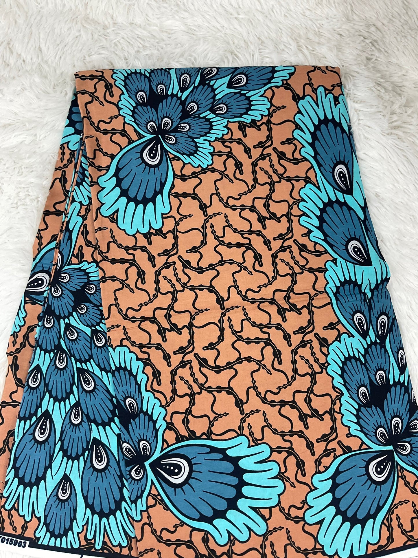 African Fabric/African Print Fabric/Ankara-Light Brown and Turquoise Color/African fabric by the yard/African fabric 6 yards/FG101