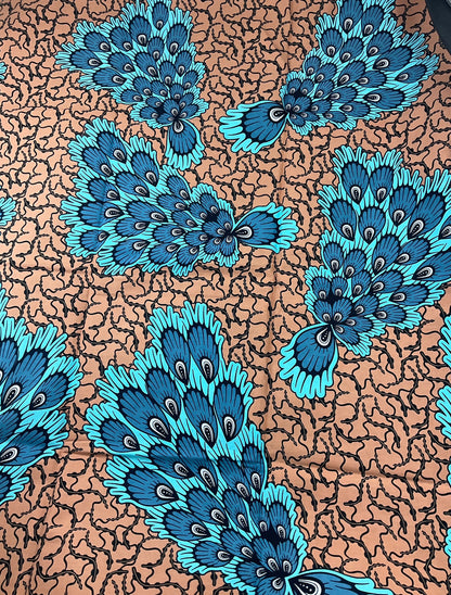 African Fabric/African Print Fabric/Ankara-Light Brown and Turquoise Color/African fabric by the yard/African fabric 6 yards/FG101