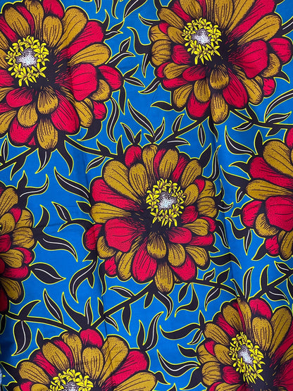 African FabricAfrican Print Fabric/ African fabric for apparels/ Ankara-Pink and Blue Floral Design/Ankara fabric/african cotton/MK704/Scrap