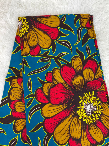 African FabricAfrican Print Fabric/ African fabric for apparels/ Ankara-Pink and Blue Floral Design/Ankara fabric/african cotton/MK704/Scrap
