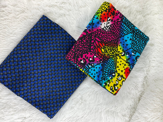 Blue and Yellow African Fabric/African prints/ Ankara fabric/ African fabric by the yard/ Wax prints/ African fabric for apparel/MK433g