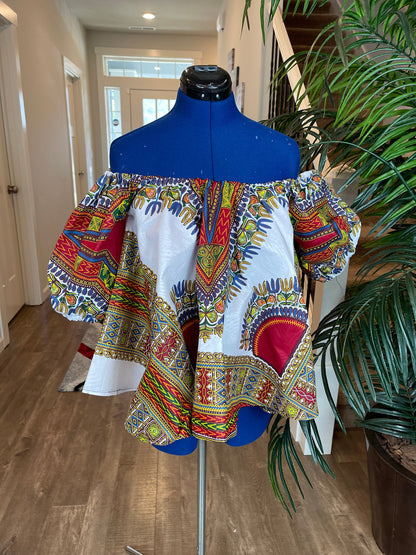 Full Flare Blouse With Puffed Sleeves/African Blouse/Loose Top Blouse/Draping Blouse/Ankara Blouse/ White Blouse/Casual Blouse/Oversized Top