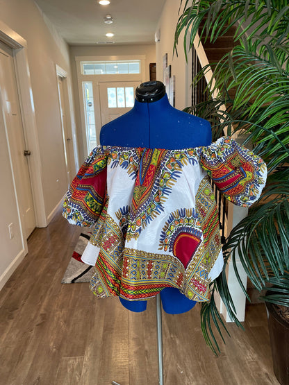 Full Flare Blouse With Puffed Sleeves/African Blouse/Loose Top Blouse/Draping Blouse/Ankara Blouse/ White Blouse/Casual Blouse/Oversized Top