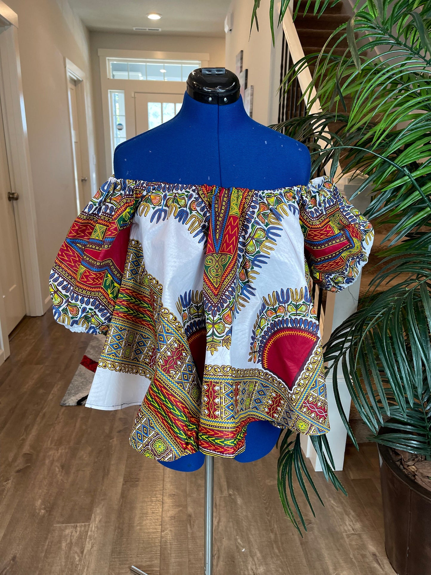 Full Flare Blouse With Puffed Sleeves/African Blouse/Loose Top Blouse/Draping Blouse/Ankara Blouse/ White Blouse/Casual Blouse/Oversized Top