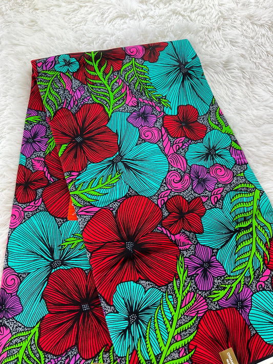 African Fabric/African prints/ Ankara/ African wax/African fabric 6 Yards fabric/Teal and pink fabric / African fabric per yard/MK201