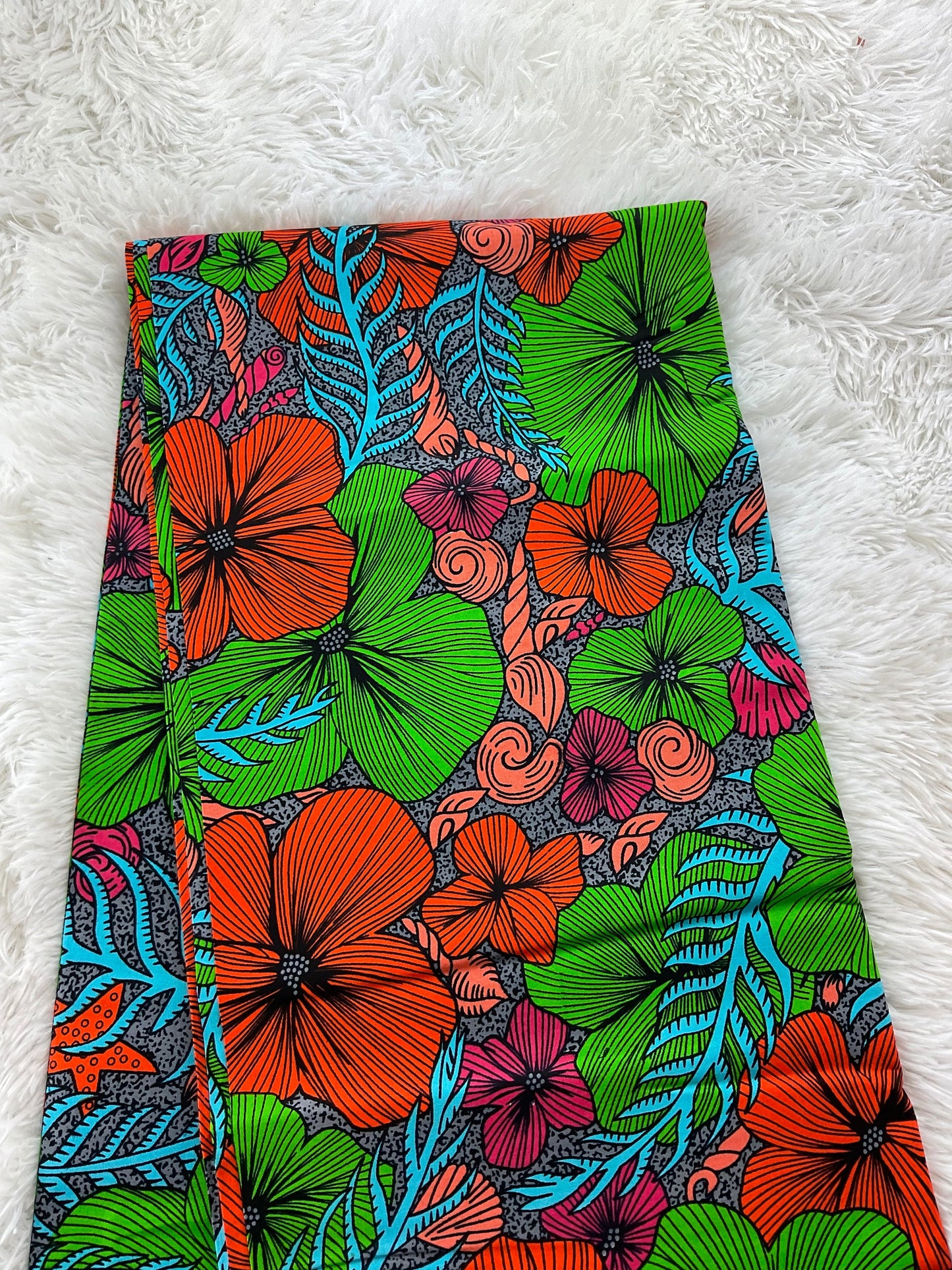 African Fabric/Ankara Fabric/Ankara Fabric By The Yard/African Fabric 6 Yards/Green and Orange Ankara Fabric/Mudcloth Fabric /FG88t