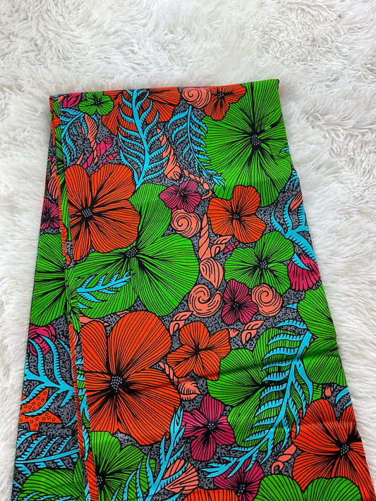 African Fabric/Ankara Fabric/Ankara Fabric By The Yard/African Fabric 6 Yards/Green and Orange Ankara Fabric/Mudcloth Fabric /FG88t
