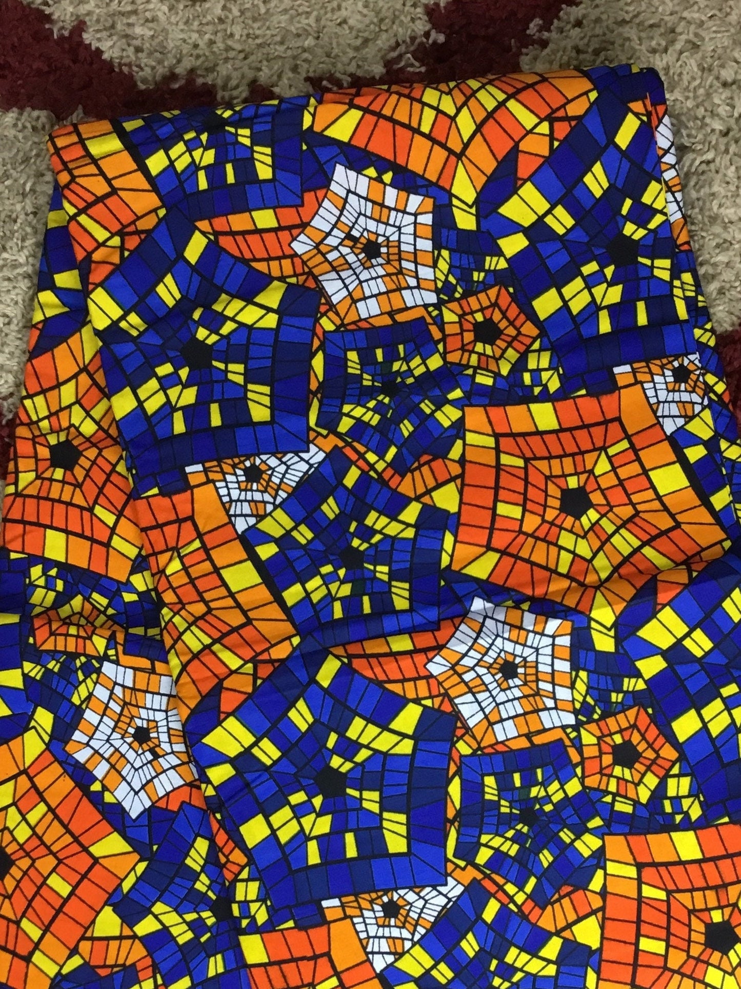 Orange and blue African Fabric/African prints/ Ankara fabric/ African fabric per yard/ African fabric for crafts/ African fabri/DK30K